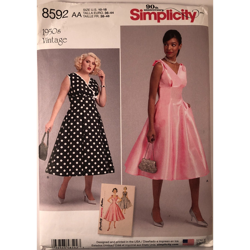 Simplicity, 1950's Dress, #8592, Size 10-18, Uncut, Vintage, Retro